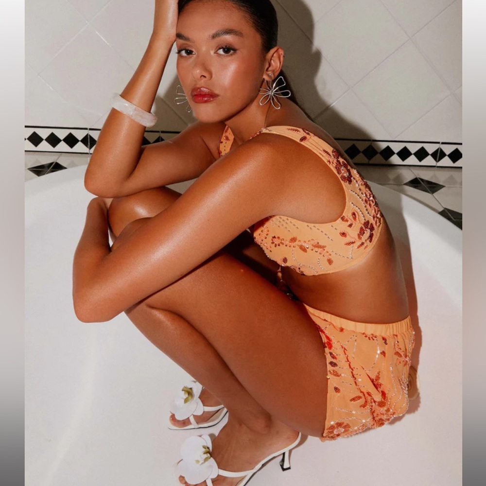Mercer Sequin Bralette & Shorts Orange Peppermayo